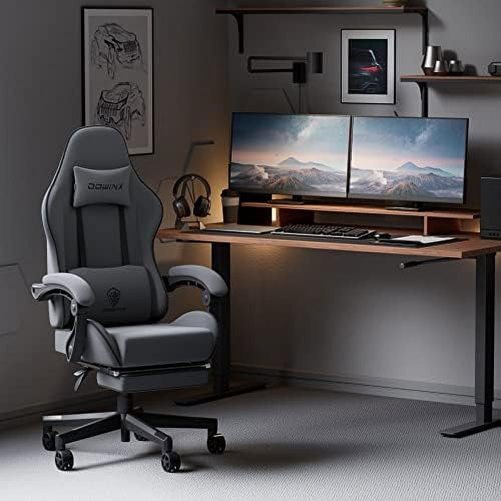 Gaming Chair Fabric with Pocket Spring Cushion Massage Game Chair Cloth with Headrest Ergonomic Computer Chair with Footrest 290LBS Black