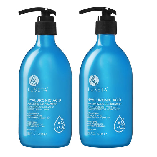 Luseta Moisturizing Shampoo & Conditioner Set with Hyaluronic Acid and Shea Butter for Dry and Damaged Hair, Argan Oil Shampoo and Conditioner Sulfate and Paraben Free 2 x 16.9oz