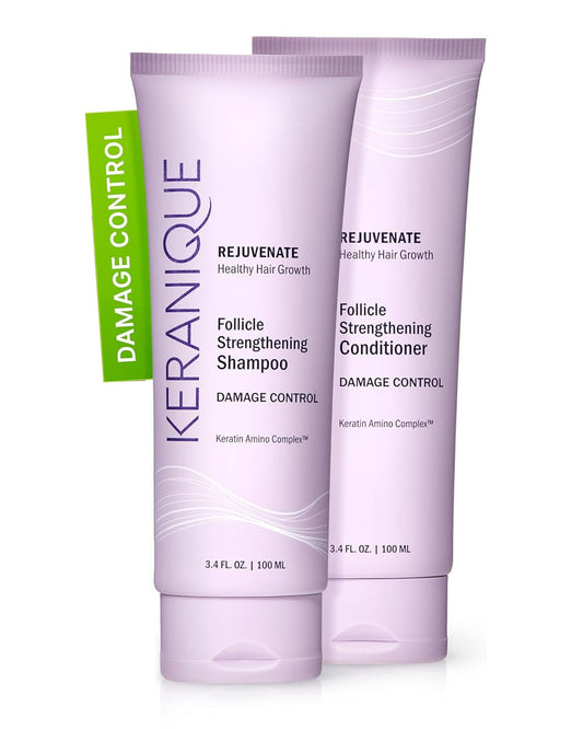 Keranique Shampoo and Conditioner for Damaged Hair - Anti-Breakage, Damage Control Set for Thinning Hair - Intense Repair, Deep Conditioning, Anti-Hairfall Routine w/Keratin - Great for Colored Hair