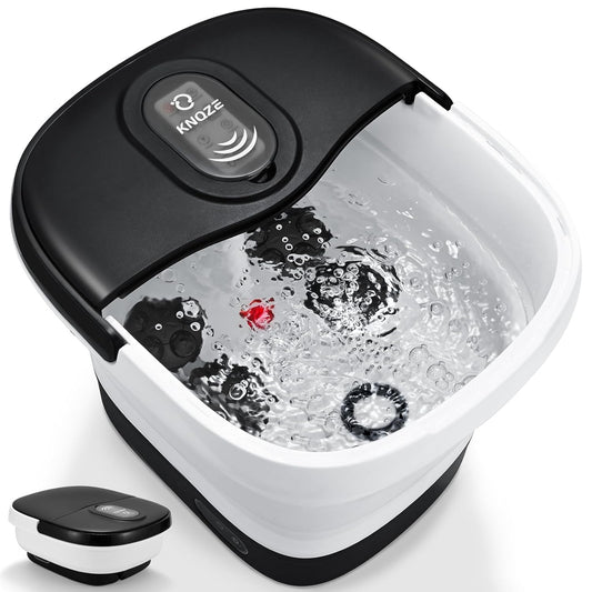 Motorized Foot Spa with Heat, Collapsible Electric Rotary Massage Foot Bath, Bubbles, Remote, Red Light, Pumice Stone and 20 Automatic Massage Balls, Pedicure Foot Spa for Feet Stress Relief