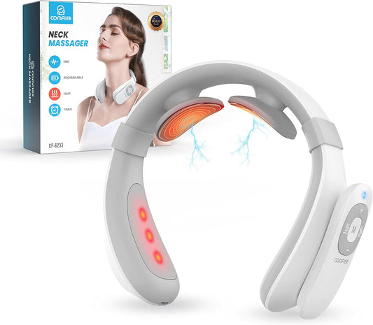 COMFIER Portable Heated Neck Massager, EMS Intelligent Electric Neck Massager with Heat, FSA Smart Wireless Neck Massager with 3D Electrode Pads for Women Men