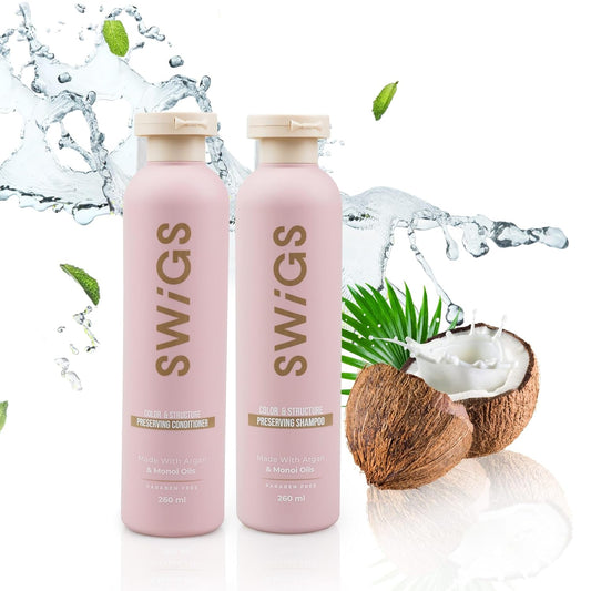 Human & Synthetic Wig Shampoo & Conditioner set| Detangle Wig |Color-Safe| Promotes Body & Volume | Promote Silkiness & Shine | 2 Pack, 8 oz