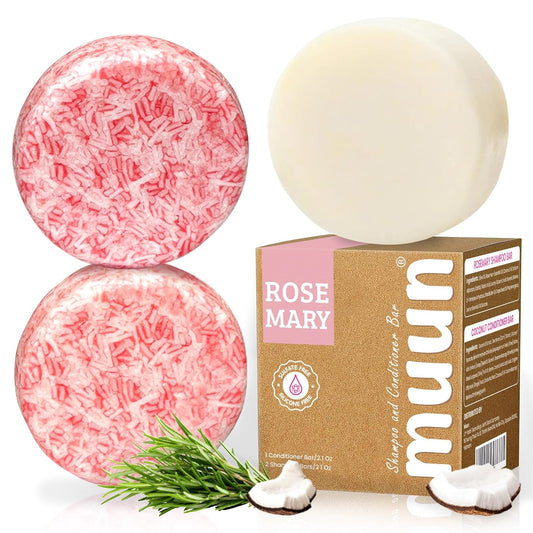 Rosemary Shampoo and Conditioner Bar Set 3 - Natural Solid Hair Growth Shampoo Soap Bars Set for Women with Straight, Curly Hair for Thinning, Hair Loss, Regrowth, Thickening