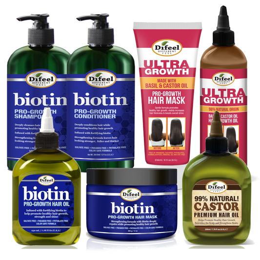 Difeel Biotin Ultra Growth Beauty Bomb for Hair Growth 7-Piece Shampoo, Conditioner and more collection