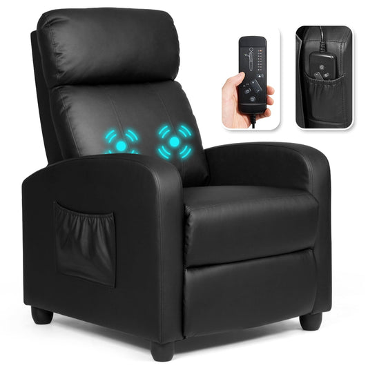 Costway Massage Recliner Chair Single Sofa PU Leather Padded Seat w/ Footrest Black