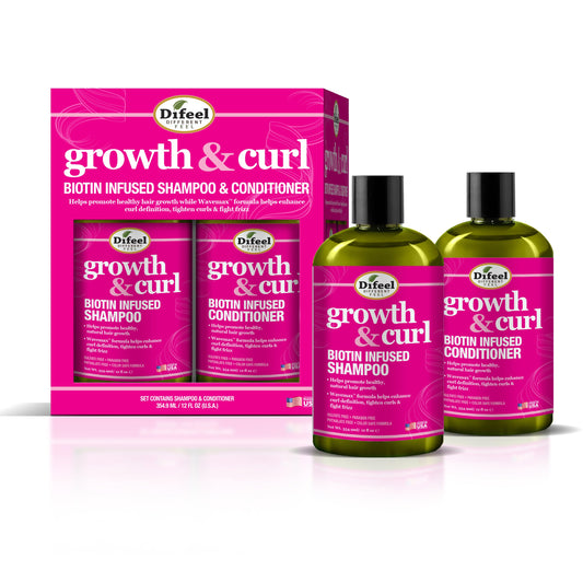 Difeel Growth and Curl Biotin Shampoo 12 oz.  and Conditioner 12 oz. 2-PC Gift Box