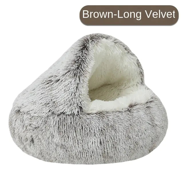 Plush Pet Bed Brown-Long Velvet Diameter 40cm