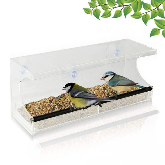 Window Bird Feeder- See-Through Acrylic - Clear, Removable Slide Out Tray
